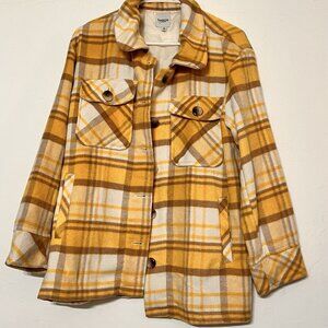 Kensie Jeans Women’s Shacket Oversized Plaid Button Shirt Size Medium Pockets